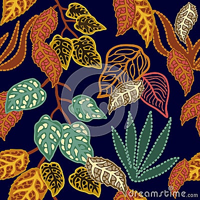 Seamless vector pattern with dotted leaves. Vector Illustration